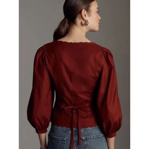 NEW Reformation Elianna Button-Up Blouse Top Cotton Burgundy Red Size 2 - Picture 10 of 15